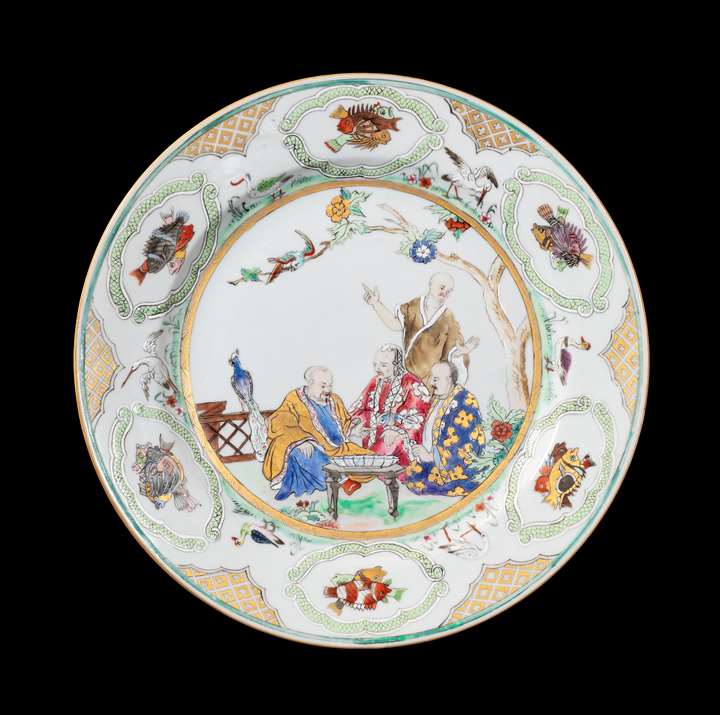 GG: Chinese export porcelain famille rose Pronk Doctor's Visit large plate